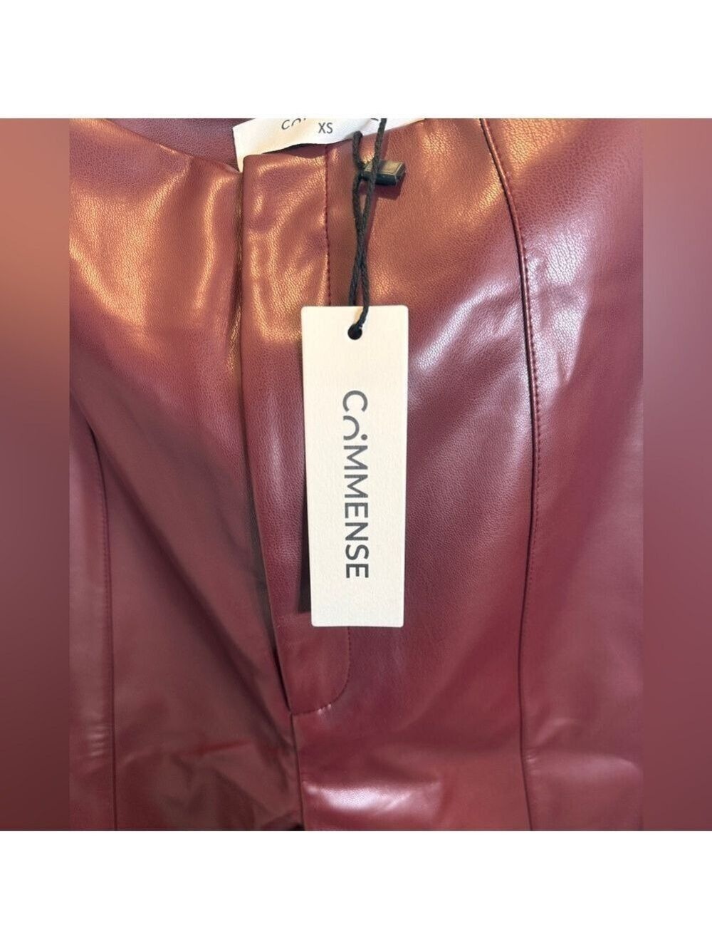 Commense Burgundy Faux Leather High Waist Wide Leg Pants Extra Small NWT - Picture 5 of 6